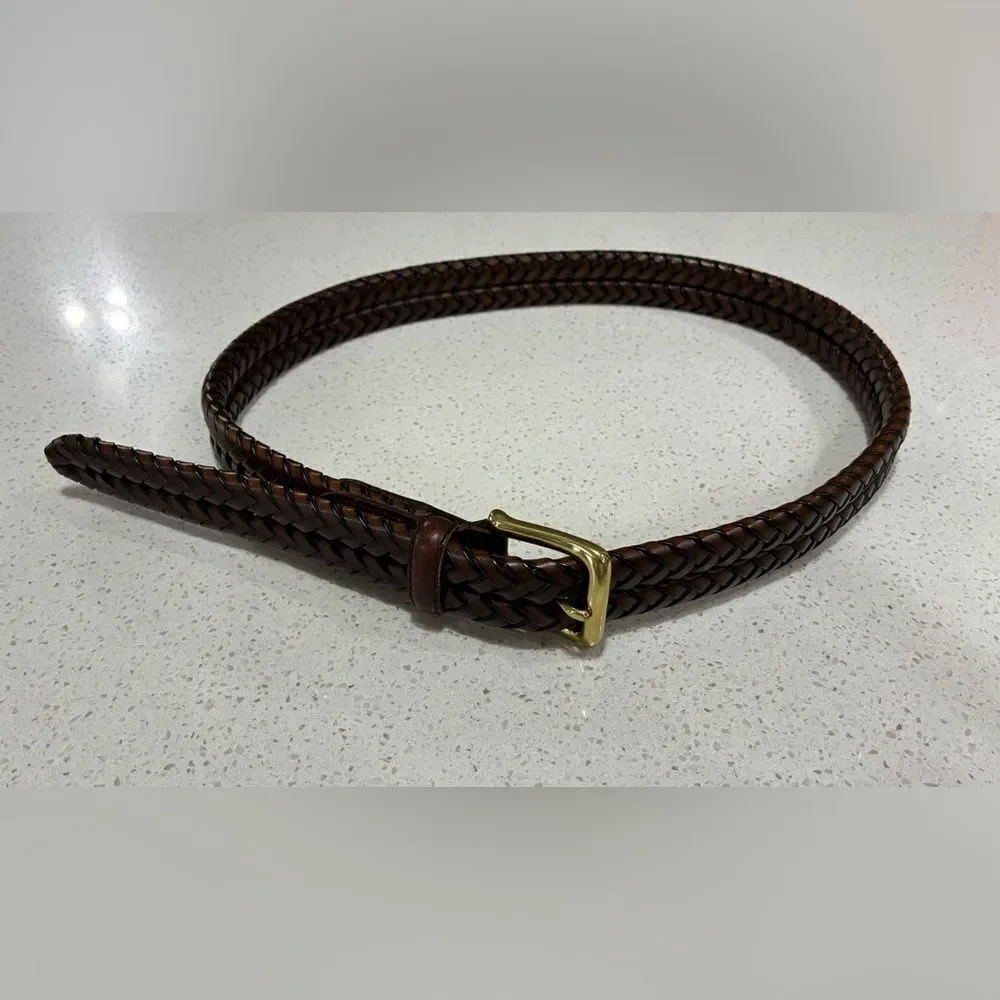 Fossil Vintage Brown Braided Leather Belt Size 34 Brass Buckle LNWT